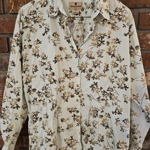 Woolrich Floral Button-Down Shirt in Cream, Brown